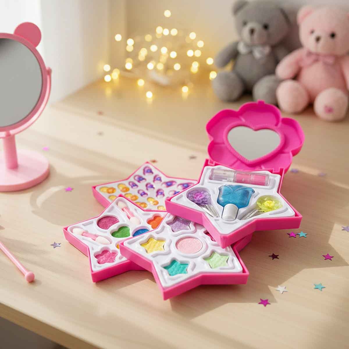 بيوتي أنجل طقم مكياج على شكل زهرة، للبنات، من عمر 5 إلى 7 سنوات