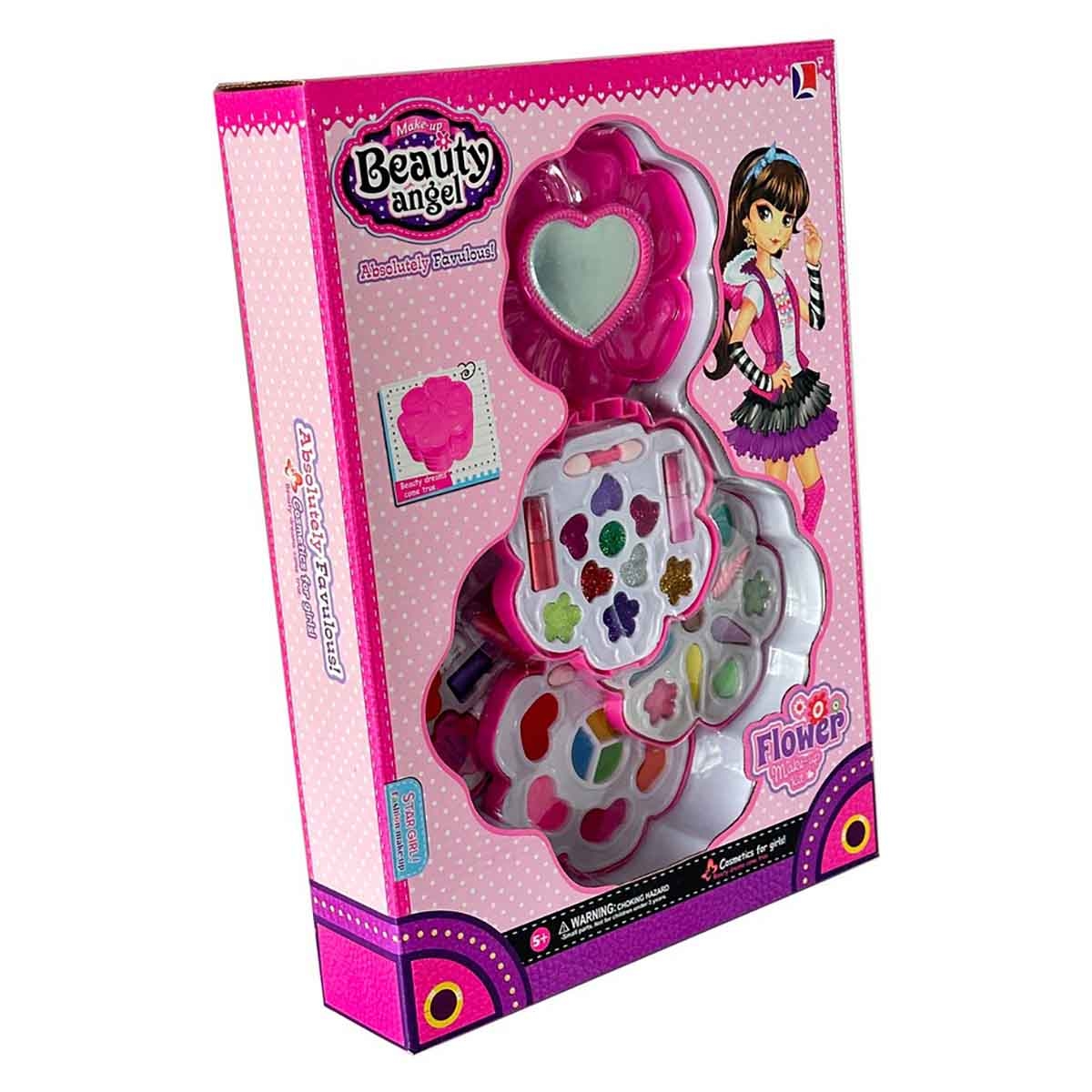 بيوتي أنجل طقم مكياج على شكل زهرة، للبنات، من عمر 5 إلى 7 سنوات