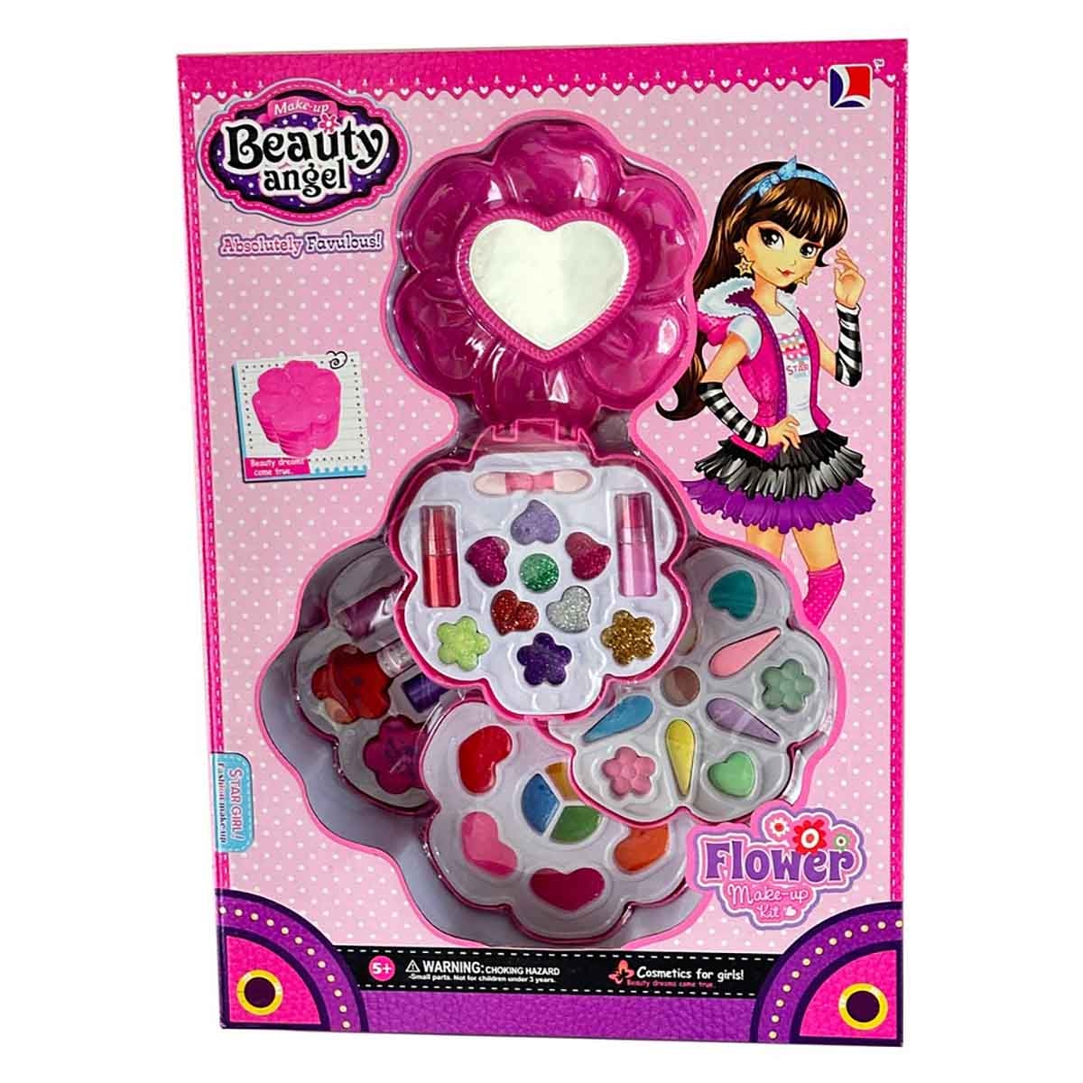 بيوتي أنجل طقم مكياج على شكل زهرة، للبنات، من عمر 5 إلى 7 سنوات