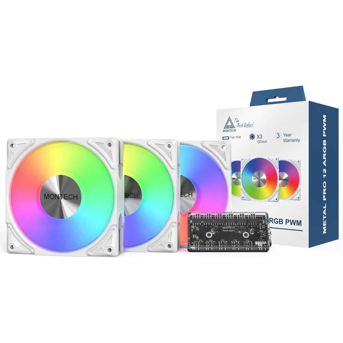 مونتك ميتال برو 12 أبيض مروحة تبريد 3 في 1
