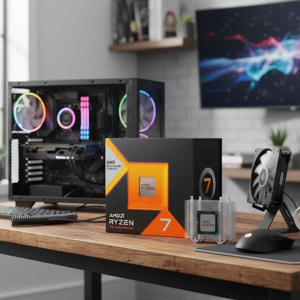 إيه إم دي رايزن 7 7800X3D معالج بسرعة 5.0GHz بعدد 8 أنوية و16 خيط معالجة وذاكرة 104MB