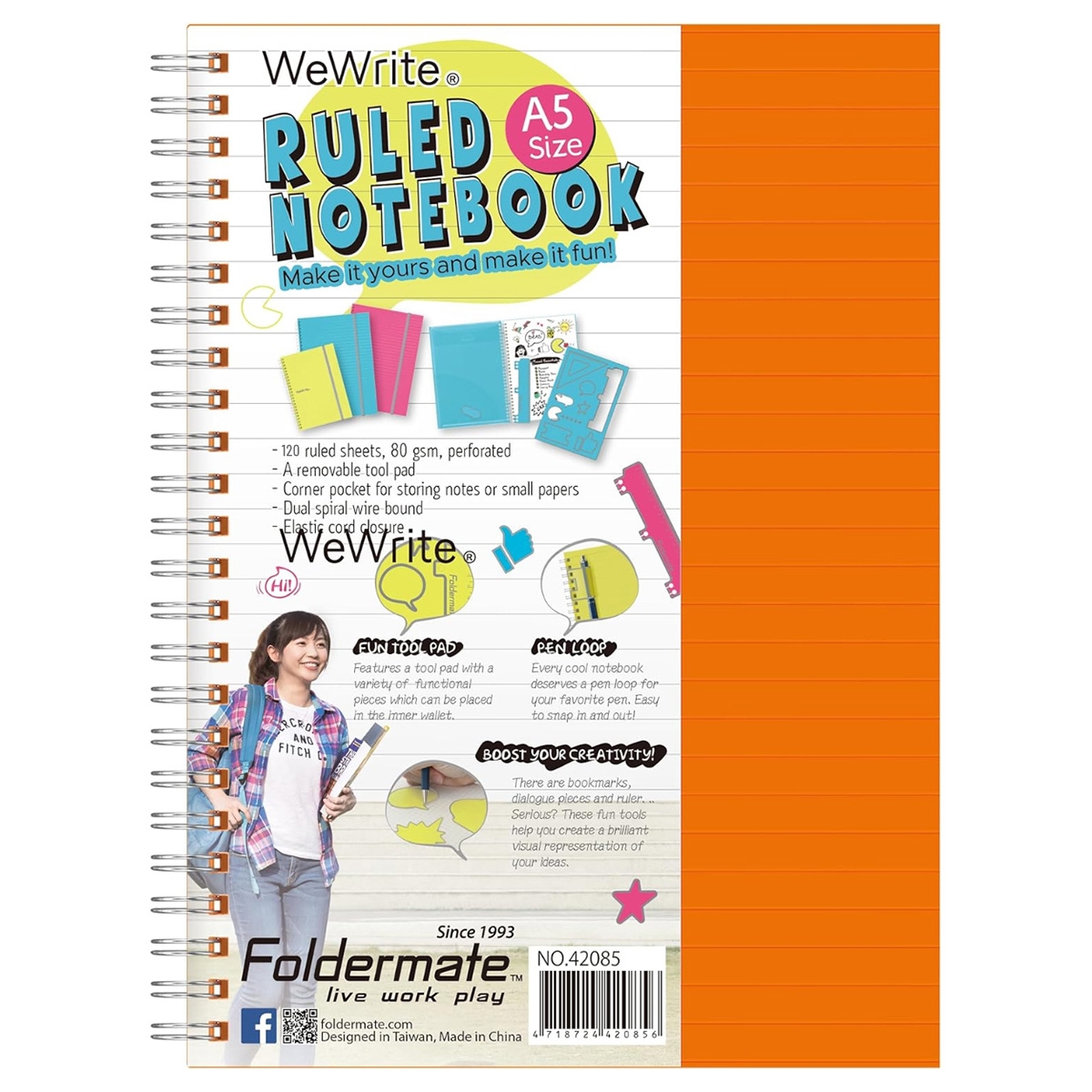 فوردورمايت دفتر بسلك حلزوني بحجم A5، 120 ورقة، وزن 80 غرام، تصميم وي رايت، لون باستيل، لثلاث مواد، ألوان متنوعة، مجموعة من 12