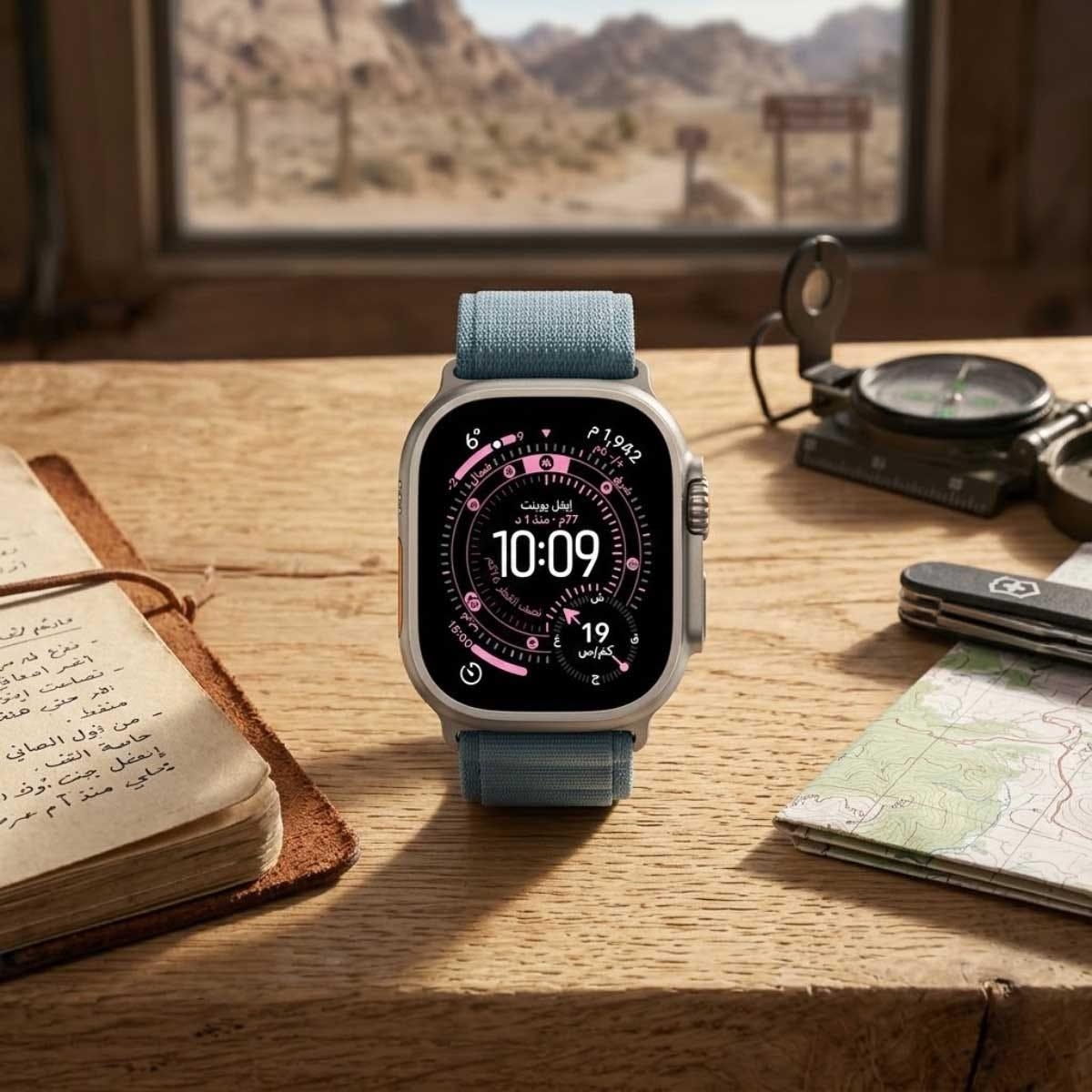 أبل واتش الترا 3 ساعة ذكية (نظام تحديد المواقع + اتصال خلوي) مقاس 49 مم بهيكل تيتانيوم طبيعي مع سوار ألباين أزرق فاتح - صغير