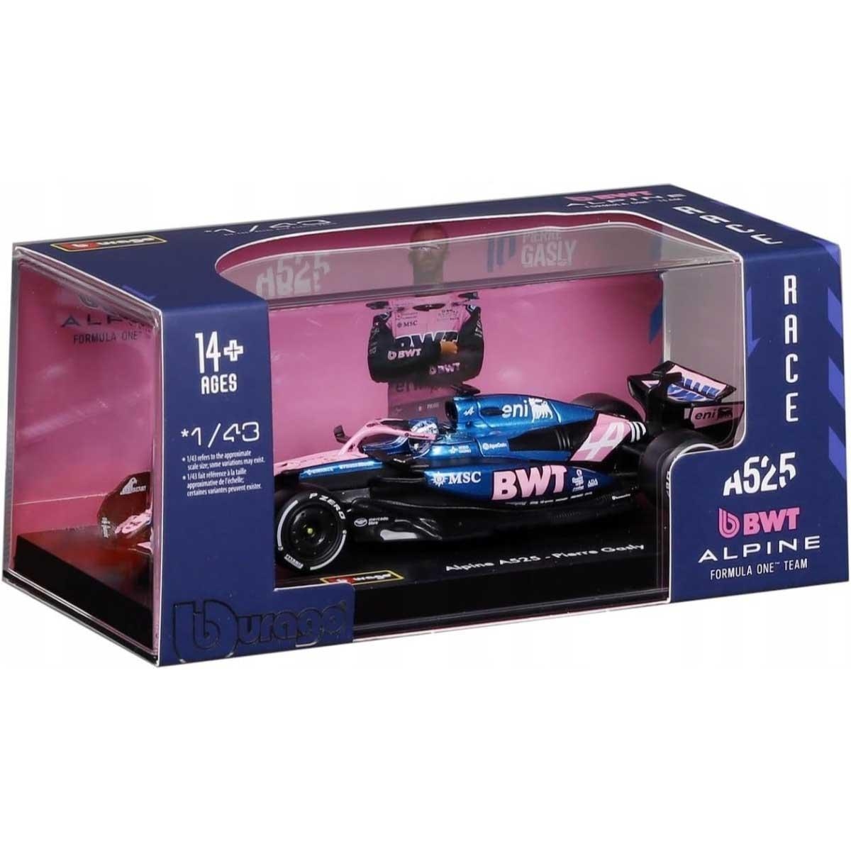 بوراغو سيارة ألبين A525 موديل معدن مصبوب بمقياس 1:43 مع خوذة للأولاد، 13+ سنوات