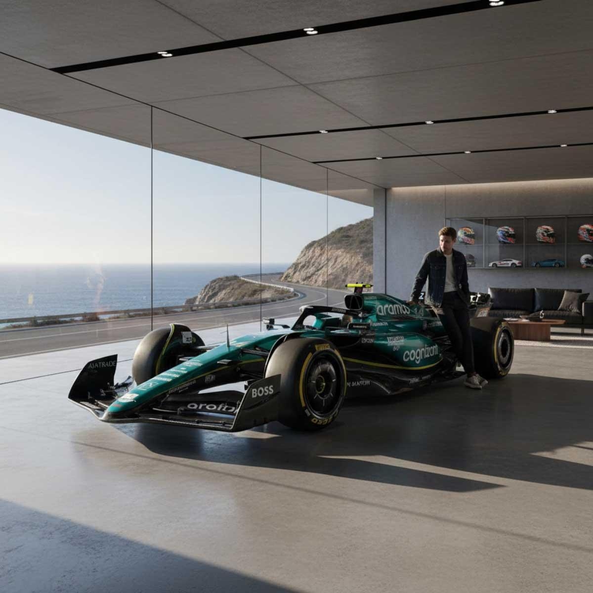 بوراغو سيارة أستون مارتن AMR23 موديل معدن مصبوب بمقياس 1:43 مع خوذة للأولاد، 13+ سنوات