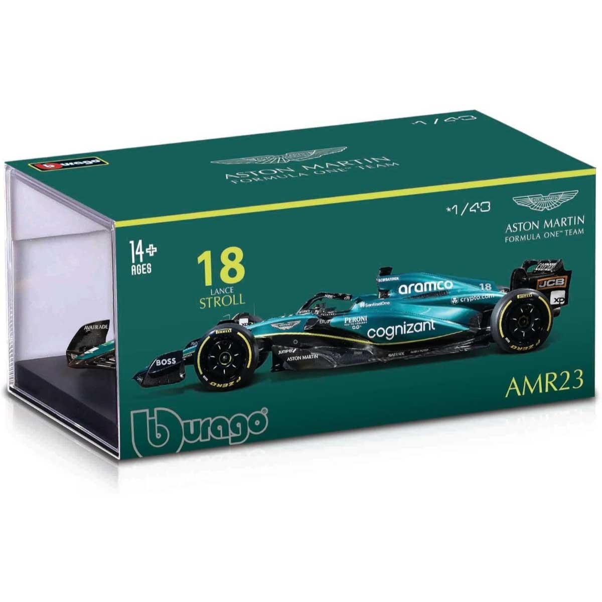 بوراغو سيارة أستون مارتن AMR23 موديل معدن مصبوب بمقياس 1:43 مع خوذة للأولاد، 13+ سنوات