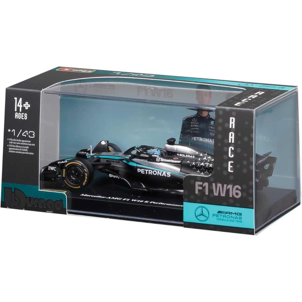 بوراغو سيارة مرسيدس-AMG بتروناس F1 W16 Team موديل معدن مصبوب بمقياس 1:43 مع خوذة للأولاد، 13+ سنوات