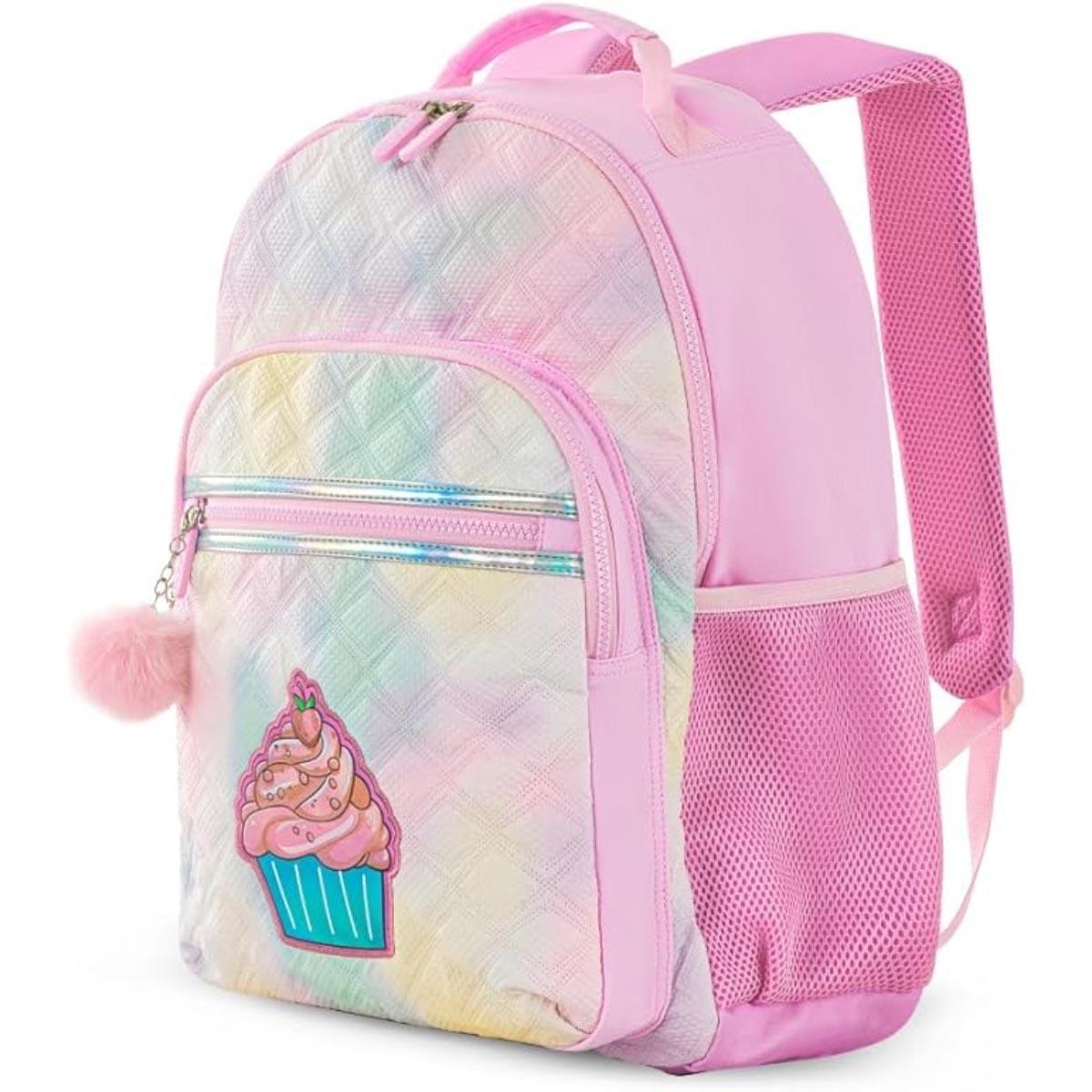 مجموعة حقيبة ظهر إيزي كيدز مقاس 17 بوصة باللون الوردي الفاتح مع عربة بأربع عجلات، وحقيبة غداء، ومقلمة