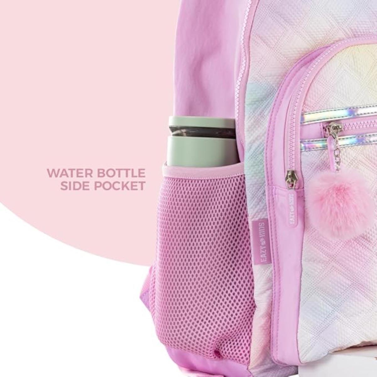 مجموعة حقيبة ظهر إيزي كيدز مقاس 17 بوصة باللون الوردي الفاتح مع عربة بأربع عجلات، وحقيبة غداء، ومقلمة