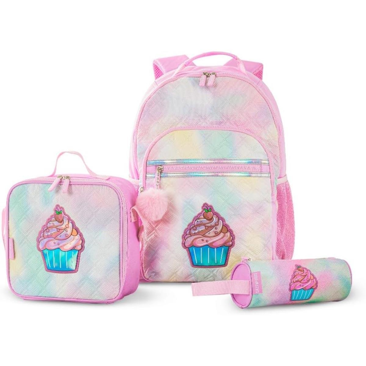 مجموعة حقيبة ظهر إيزي كيدز مقاس 17 بوصة باللون الوردي الفاتح مع حقيبة غداء ومقلمة