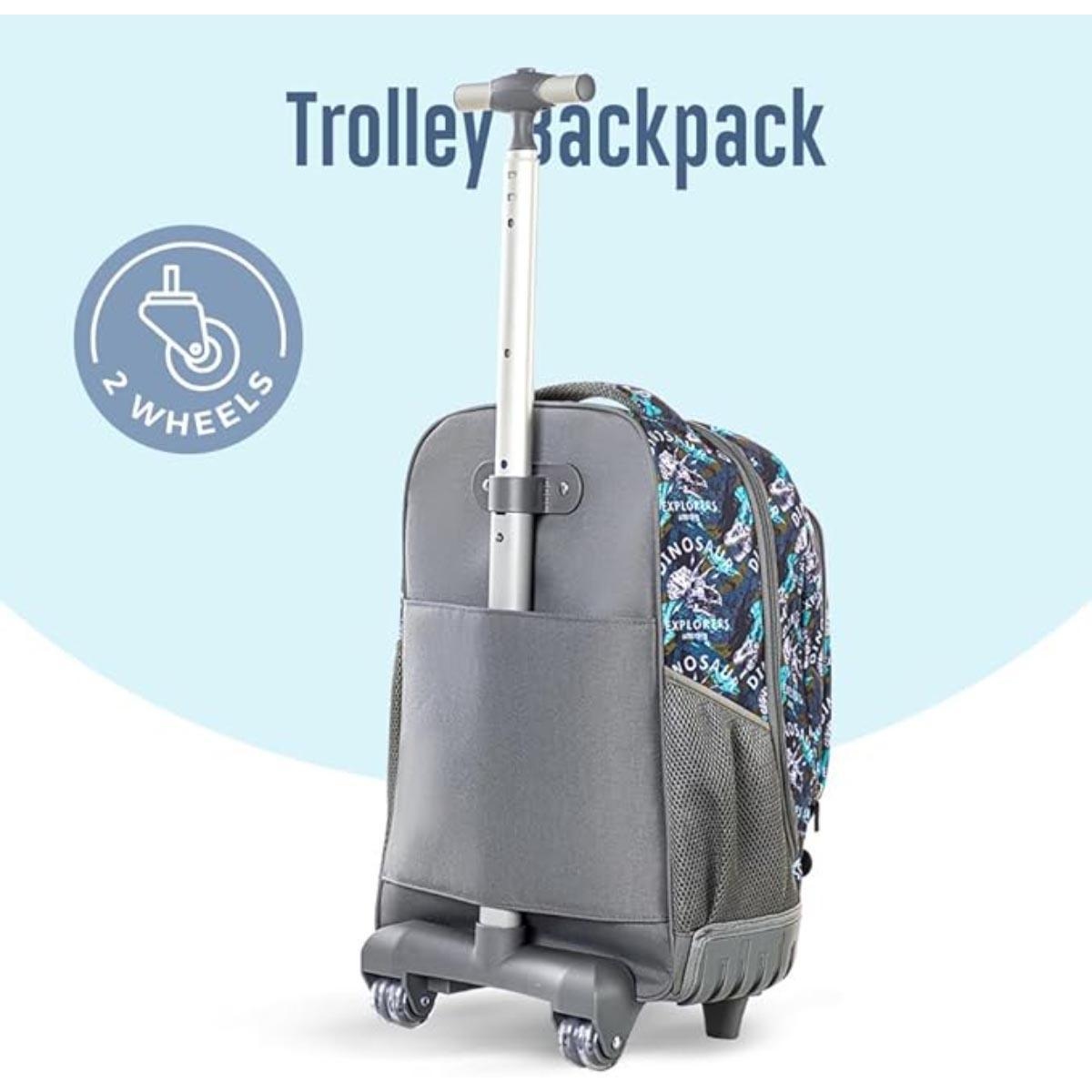 مجموعة حقيبة ظهر بعجلات على شكل ديناصور تي-ريكس من إيزي كيدز مقاس 18 بوصة مع زجاجة ماء وحقيبة غداء ومقلمة