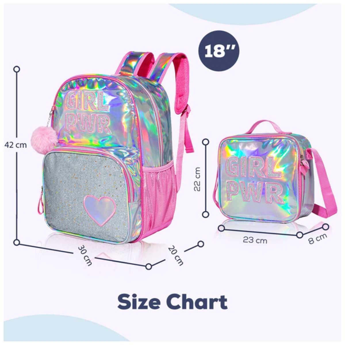 مجموعة حقائب مدرسية من إيزي كيدز مكونة من 4 قطع، لون وردي لامع، بتصميم "قوة الفتاة".