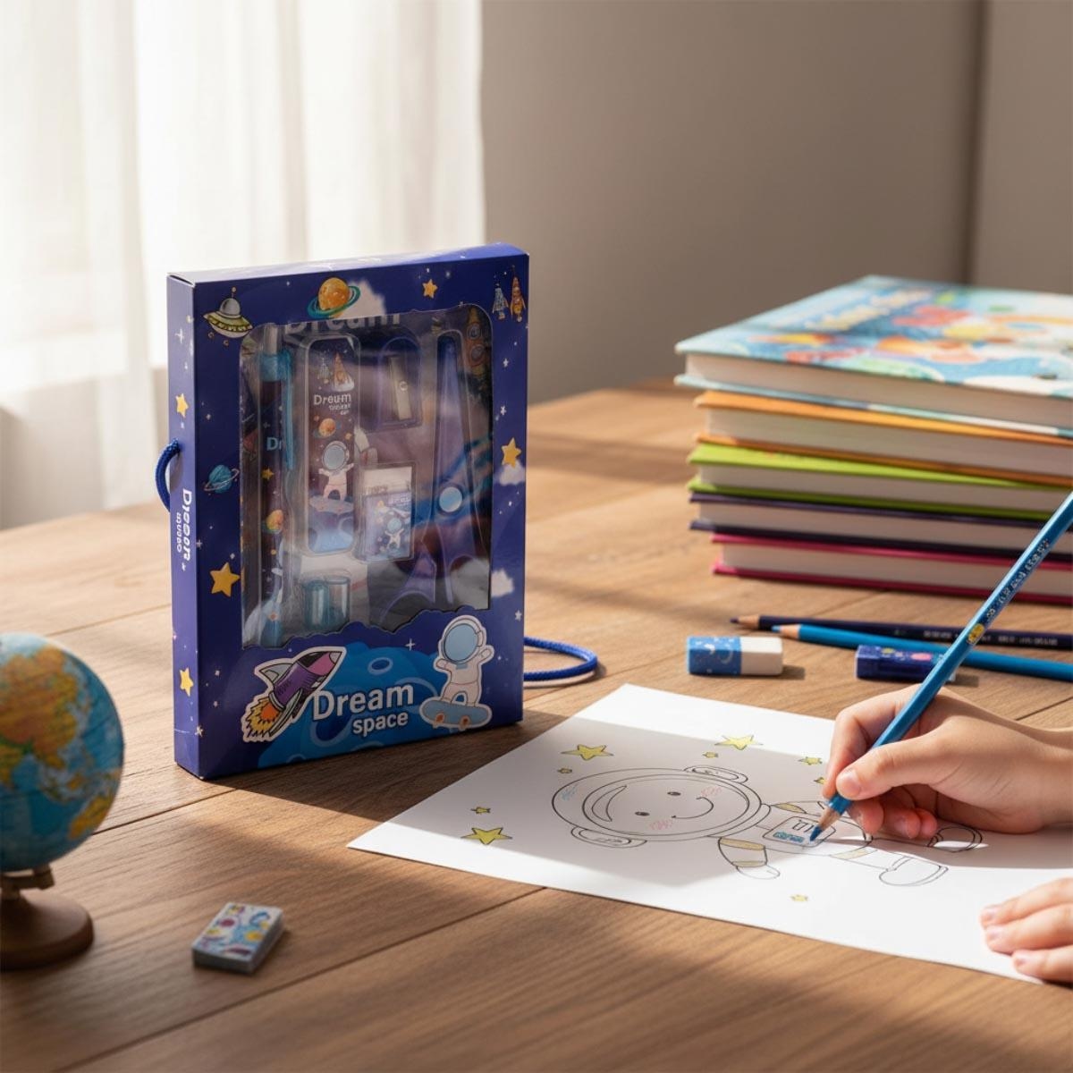 مجموعة هدايا أدوات مكتبية للأطفال من إيزي كيدز مكونة من 9 قطع بتصميم رائد فضاء وموضوع الفضاء