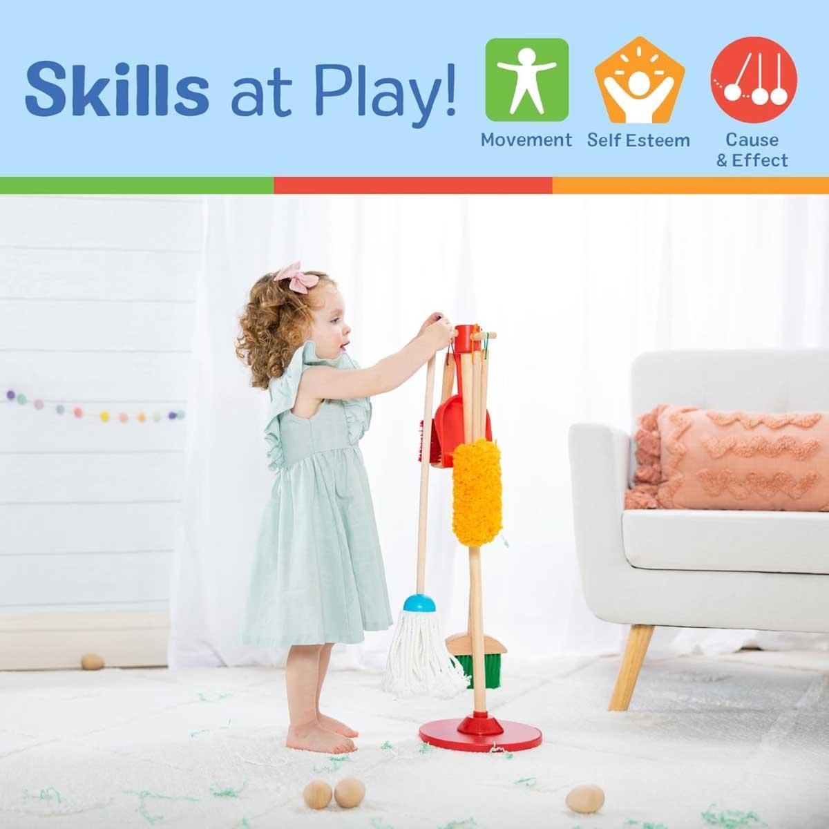 ميليسا آند دوغ مجموعة تنظيف لعب تمثيلي خشبية دست! سويب! موب! من 6 قطع للجنسين، 8-10 سنوات
