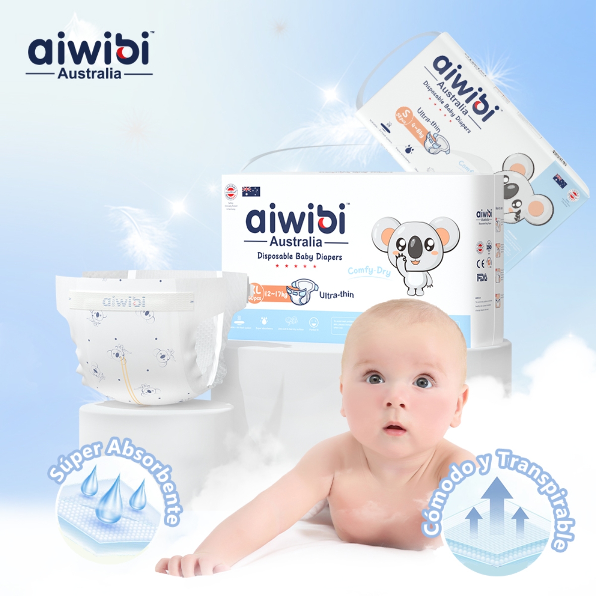 آيويبي حفاضات أطفال فاخرة مقاس 4 (8-13 كغ) فائقة النحافة للأطفال من عمر 0 إلى 2 سنة