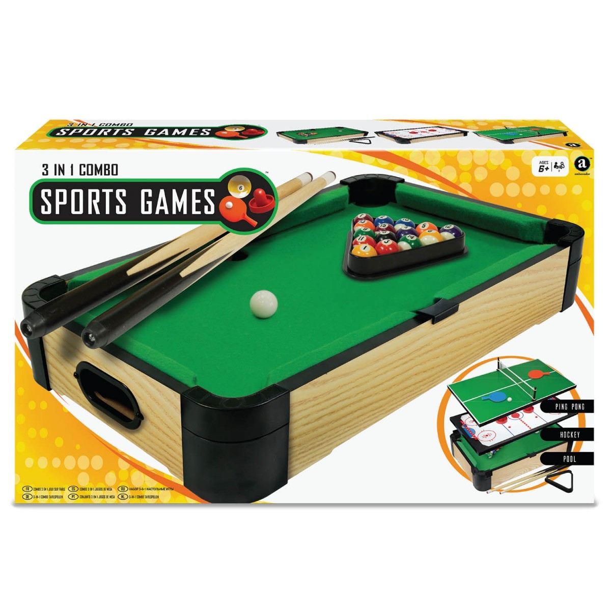 أمباسادور بلياردو ثلاثي اللعب سطح طاولة 20 إنش للجنسين، 5-7 سنوات
