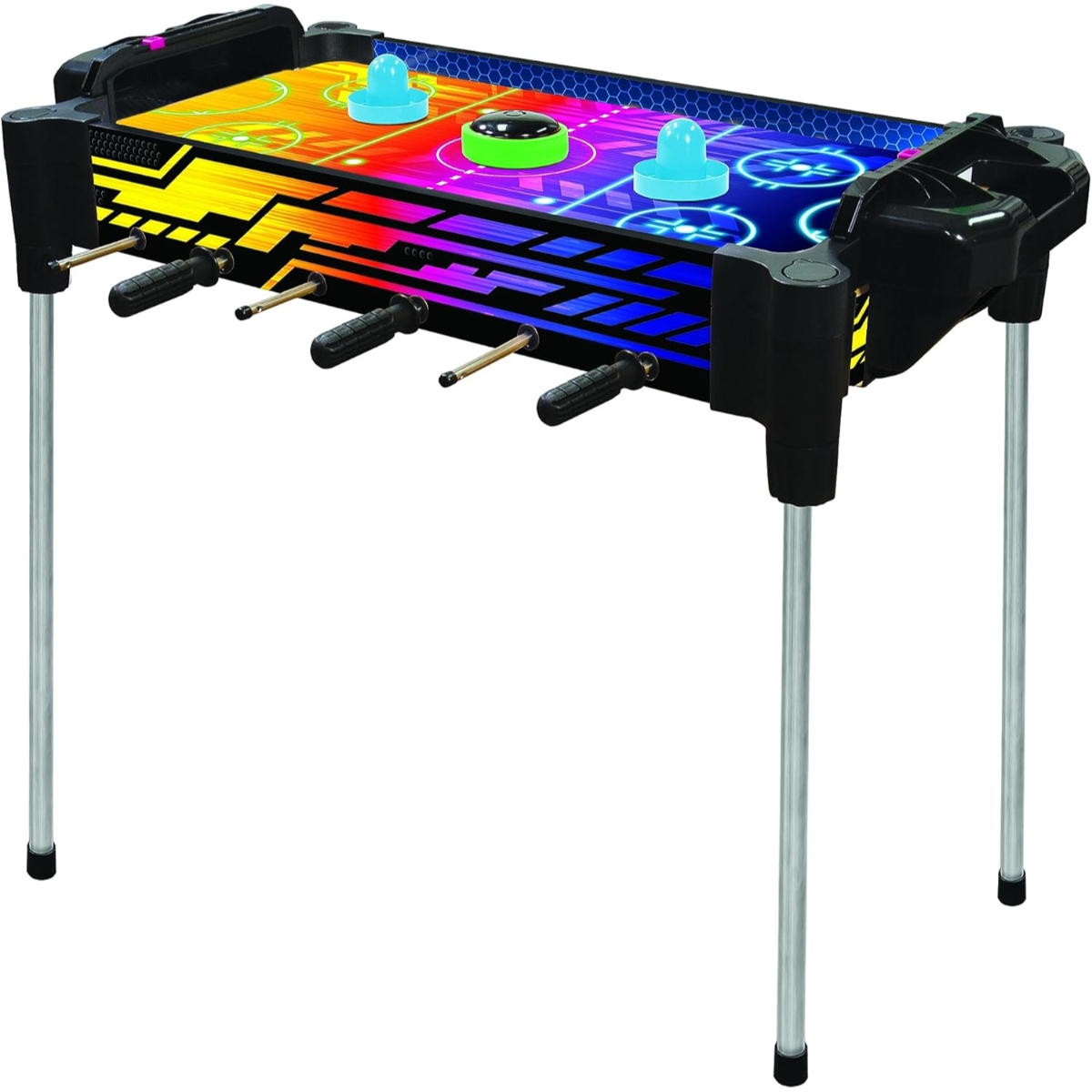 أمباسادور 27 إنش 2 في 1 نسخة نيون طاولة كرة قدم وهوكي هوائي قابلة للقلب للجنسين، 5-7 سنوات