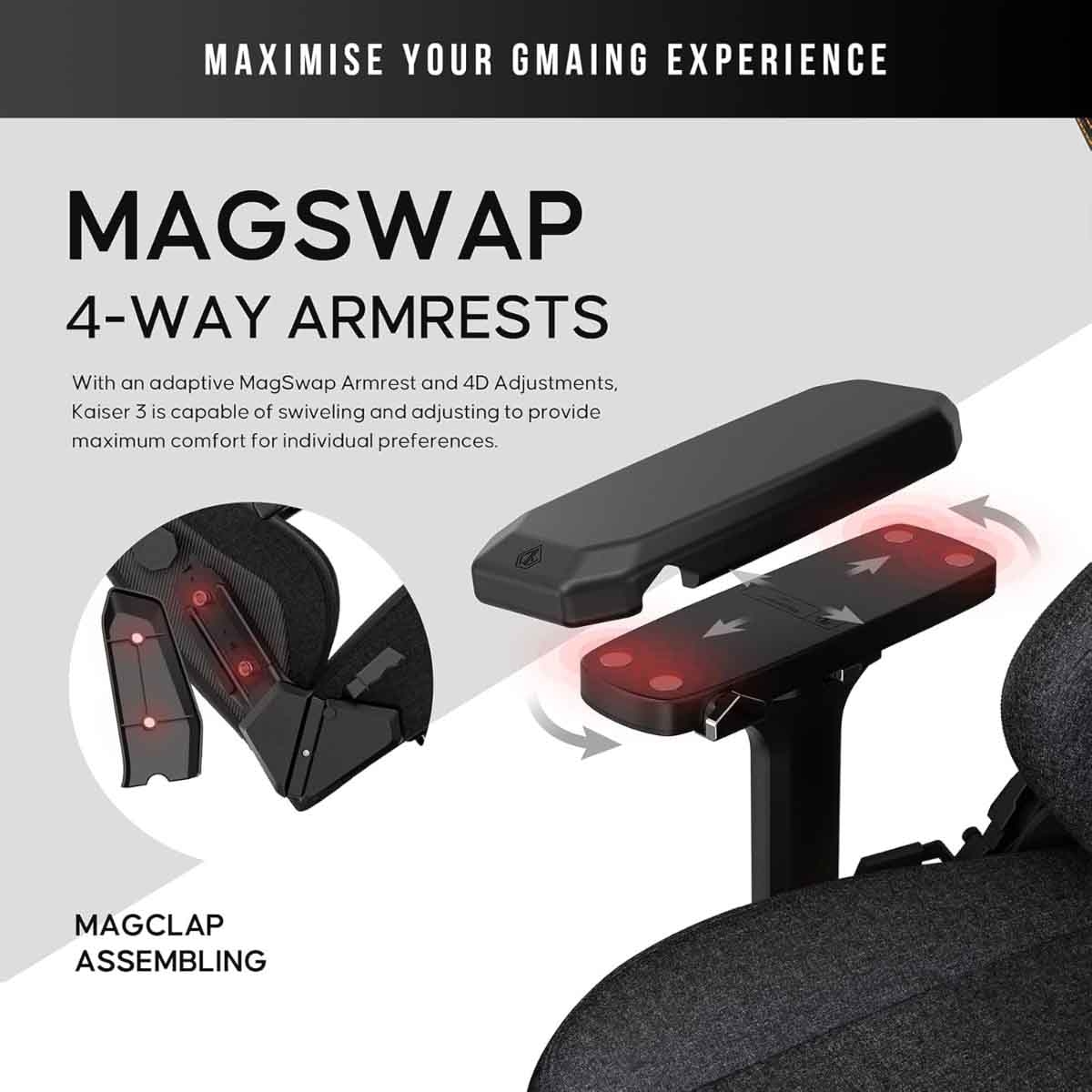 انداسيت كرسي ألعاب كايزر 3 مقاس XL لون رمادي