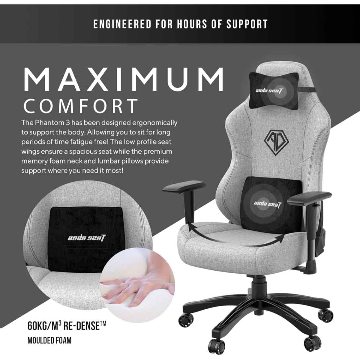 انداسيت كرسي ألعاب فانتوم 3 مقاس L لون رمادي