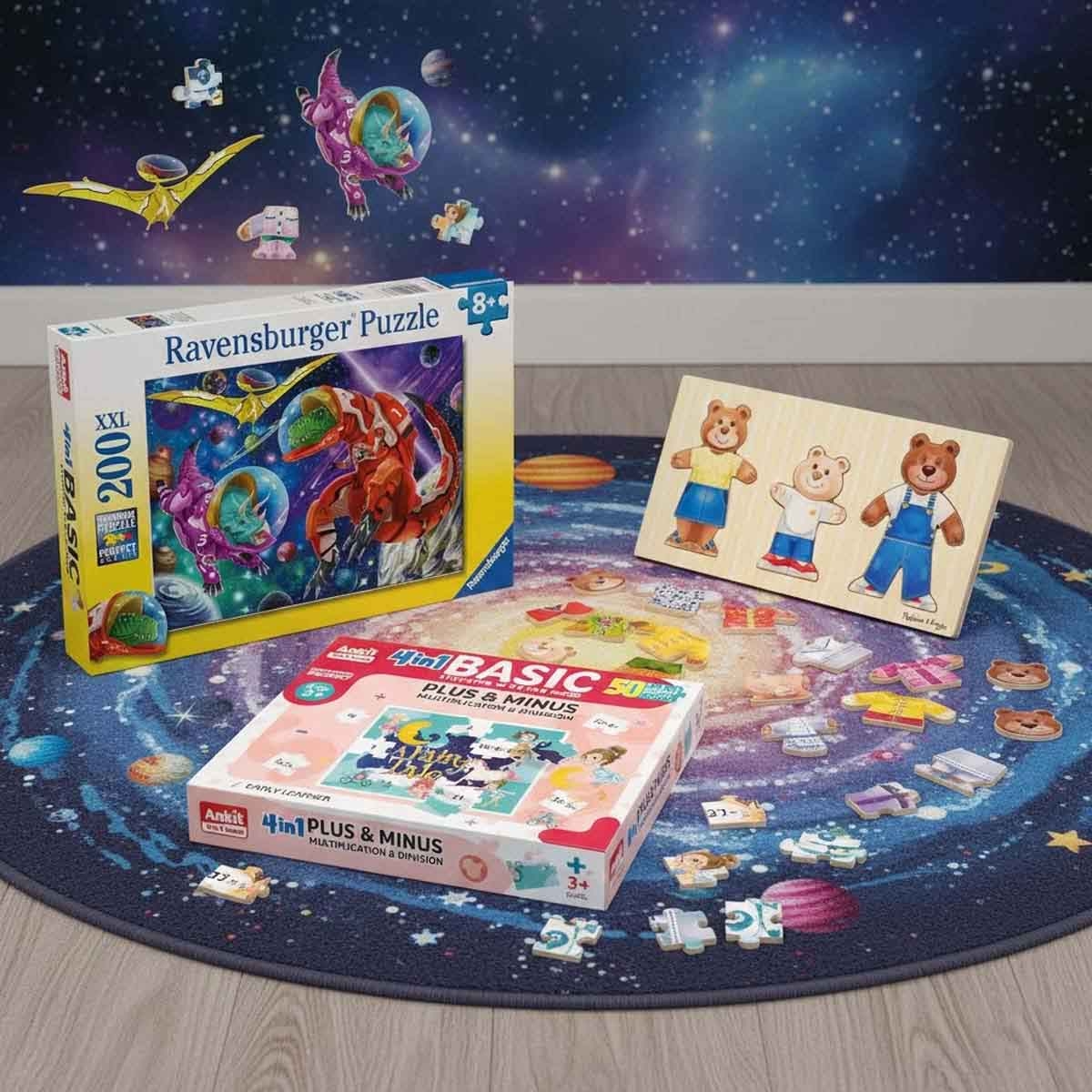 أنكيت تويز مجموعة المتعلم المبكر 4 في 1 + لغز الديناصورات من رافنسبورجر مع لغز من ميليسا آند دوغ، للجنسين، 8-10 سنوات