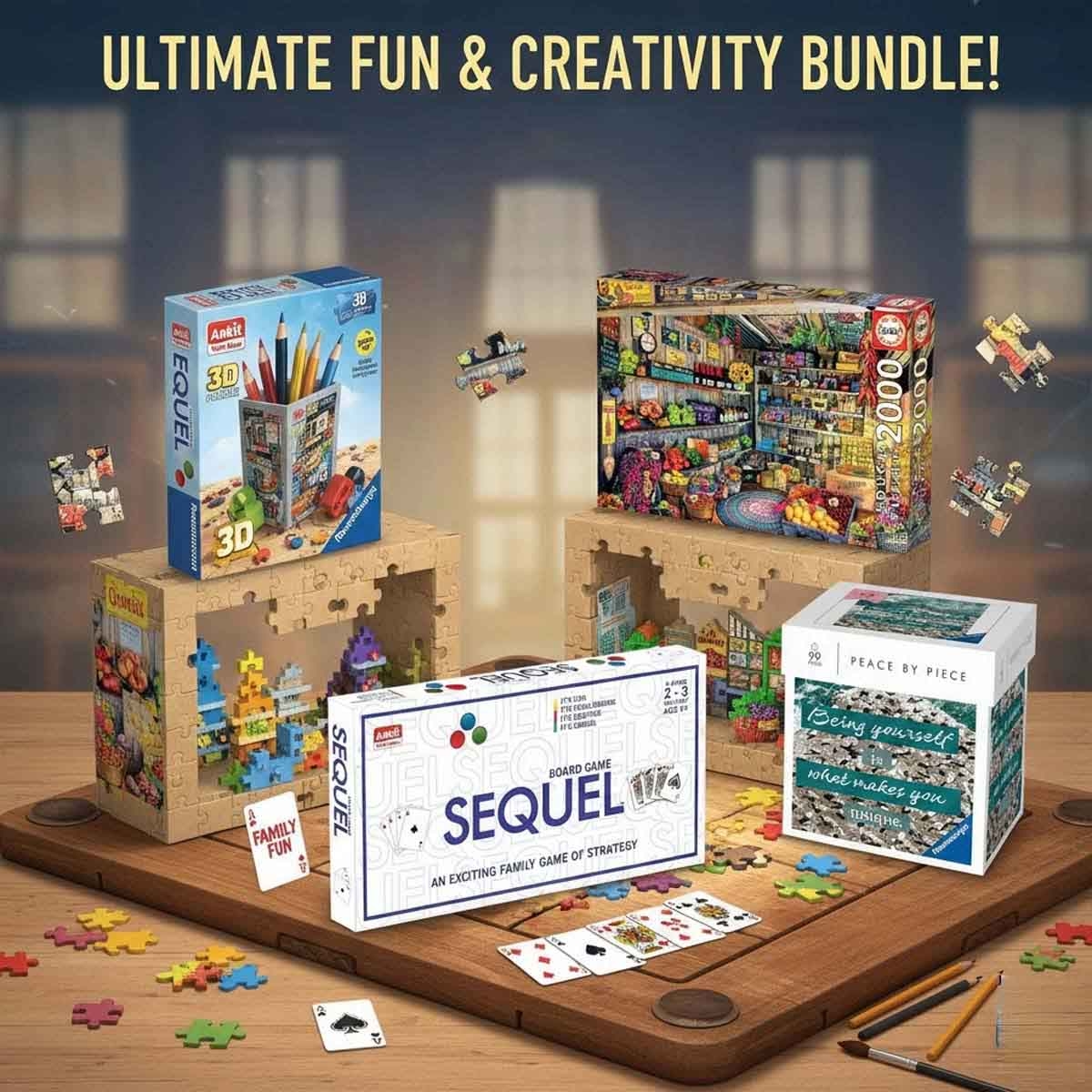 أنكيت تويز مجموعة لعبة سيكويل جامبو + كوب أقلام ثلاثي الأبعاد من رافنسبورجر ولغز كن نفسك من إديوكا، للجنسين، 13+ سنة