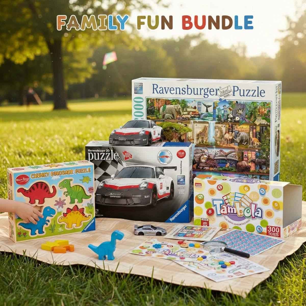 أنكيت تويز مجموعة لعبة تامبولا + لغز من رافنسبورجر مع لغز الديناصورات بالأوتاد السميكة من ميليسا آند دوغ، للجنسين، 13+ سنة