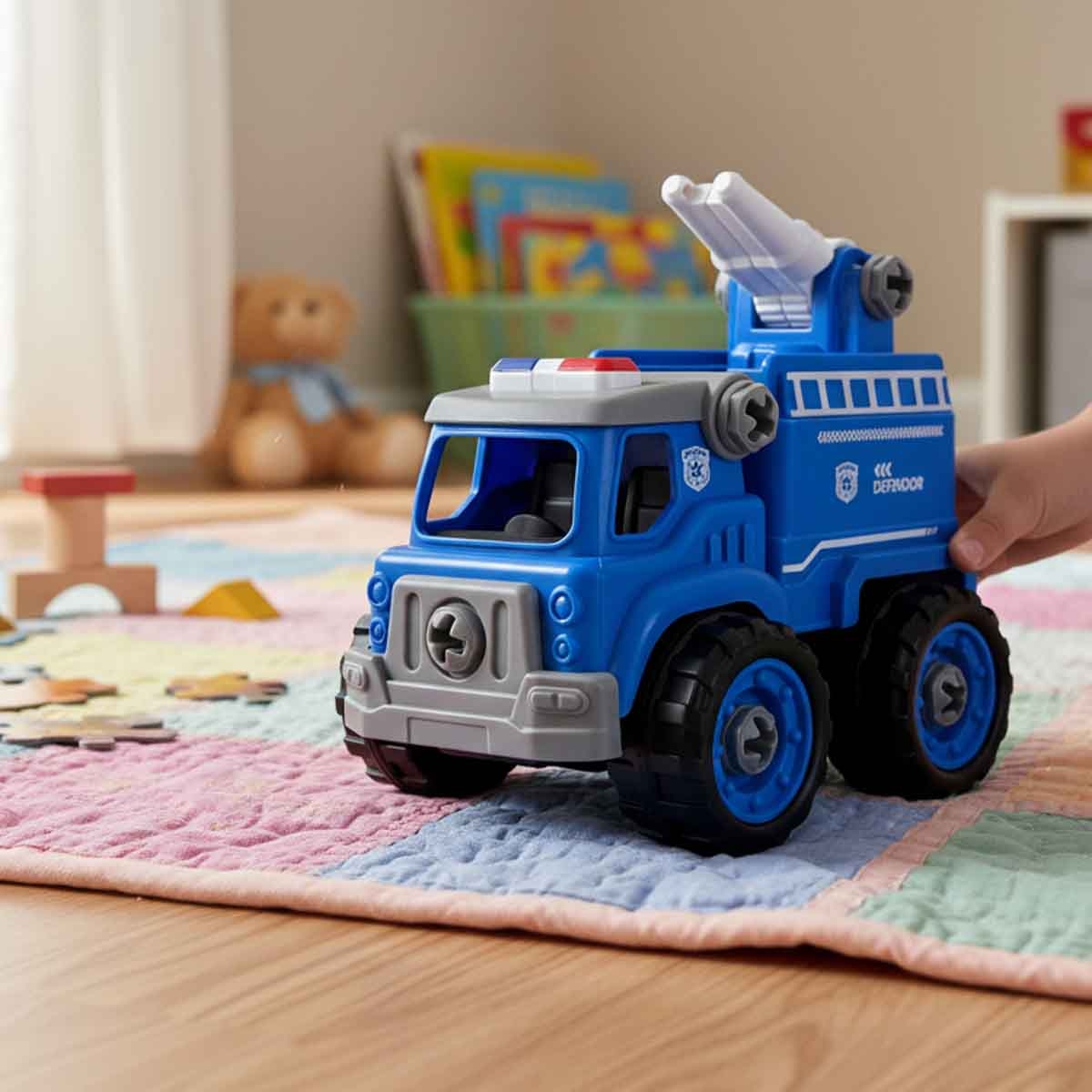 لي منغ تويز شاحنة إنقاذ شرطة من مكعبات تركيب صغيرة للجنسين، من عمر 3-4 سنوات