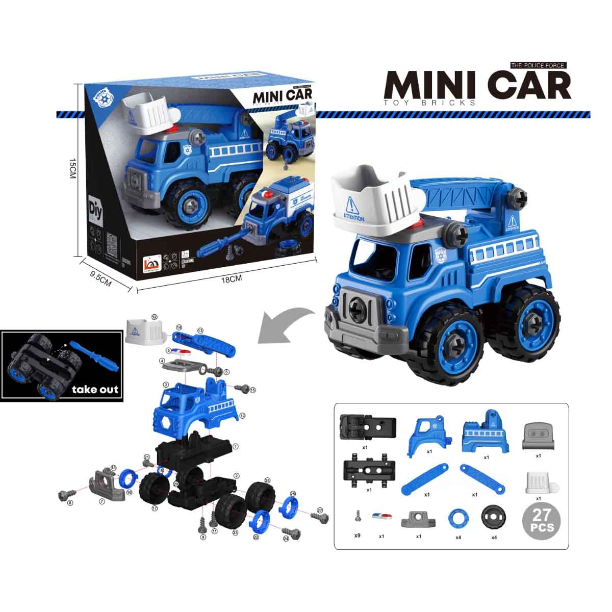 لي منغ تويز شاحنة إنقاذ مائي من مكعبات تركيب صغيرة للجنسين، من عمر 3-4 سنوات