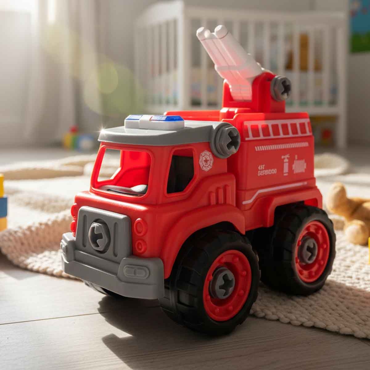 لي منغ تويز سيارة إطفاء من مكعبات تركيب صغيرة للجنسين، من عمر 3-4 سنوات