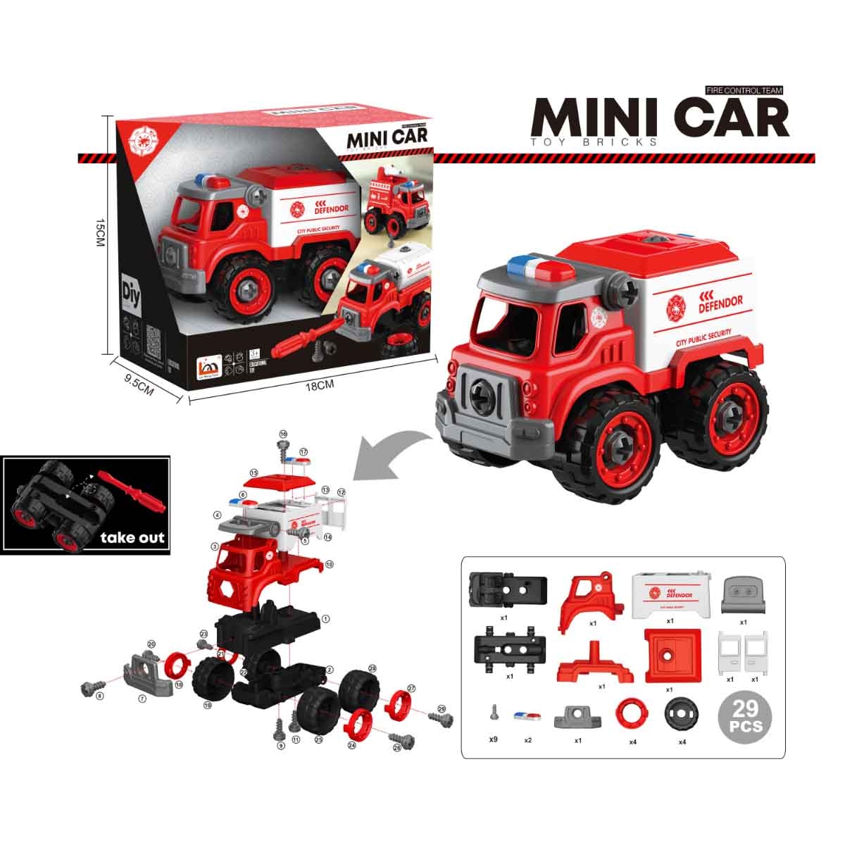 لي منغ تويز شاحنة استجابة طارئة من مكعبات تركيب صغيرة للجنسين، من عمر 3-4 سنوات