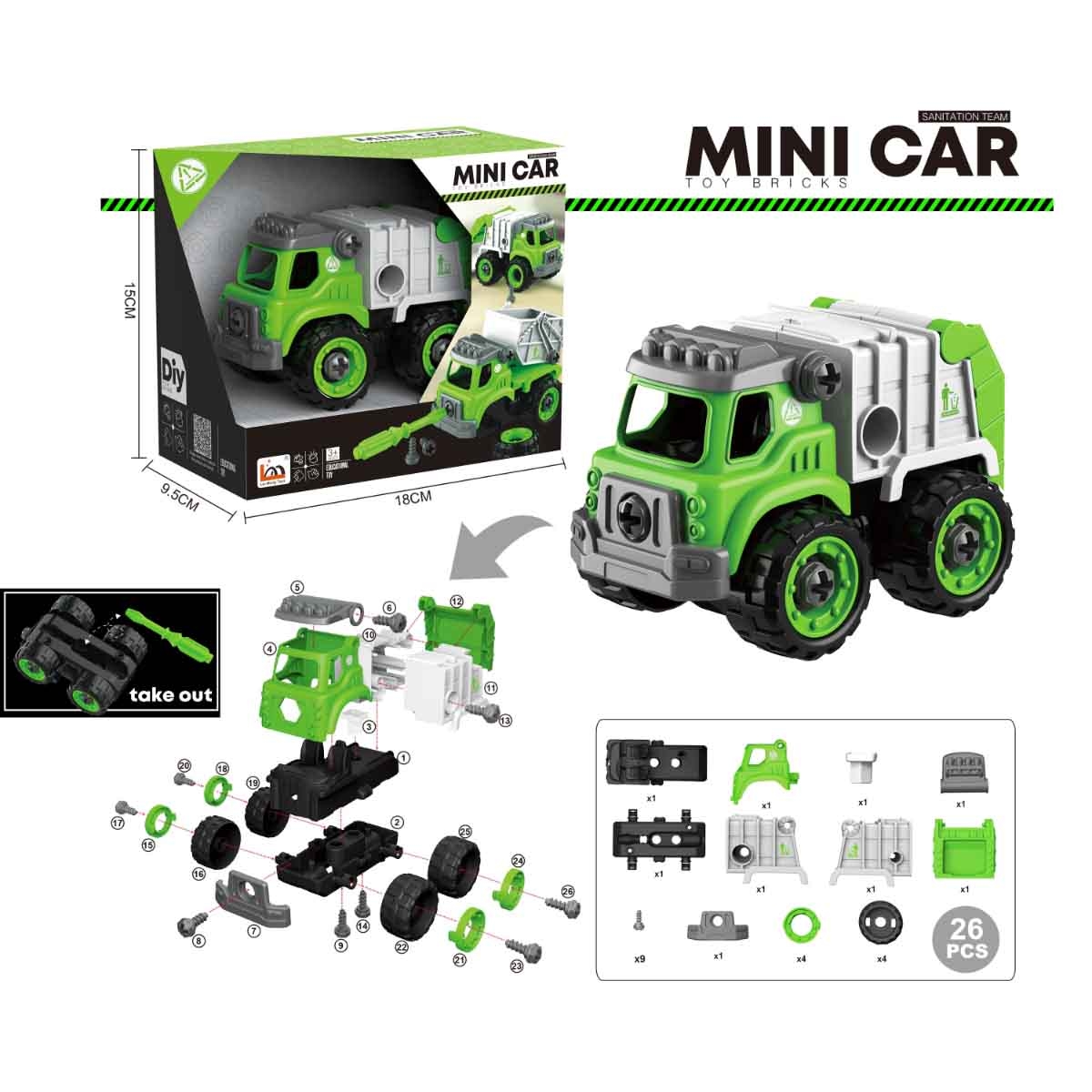 لي منغ تويز شاحنة إعادة تدوير من مكعبات تركيب صغيرة للجنسين، من عمر 3-4 سنوات