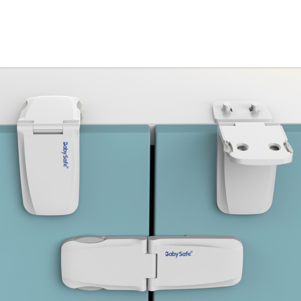 بيبي سيف قفل خزانة 90 درجة متعدد الاستخدامات باللون الرمادي للأطفال من عمر 0 إلى 2 سنة مجموعة من 4