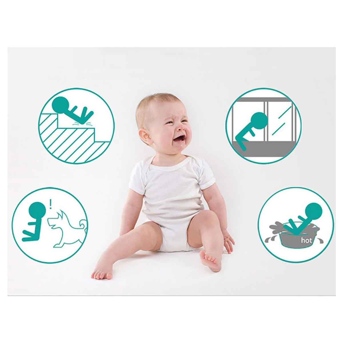 بيبي سيف بوابة أمان بيضاء مع تمديد 30 سم