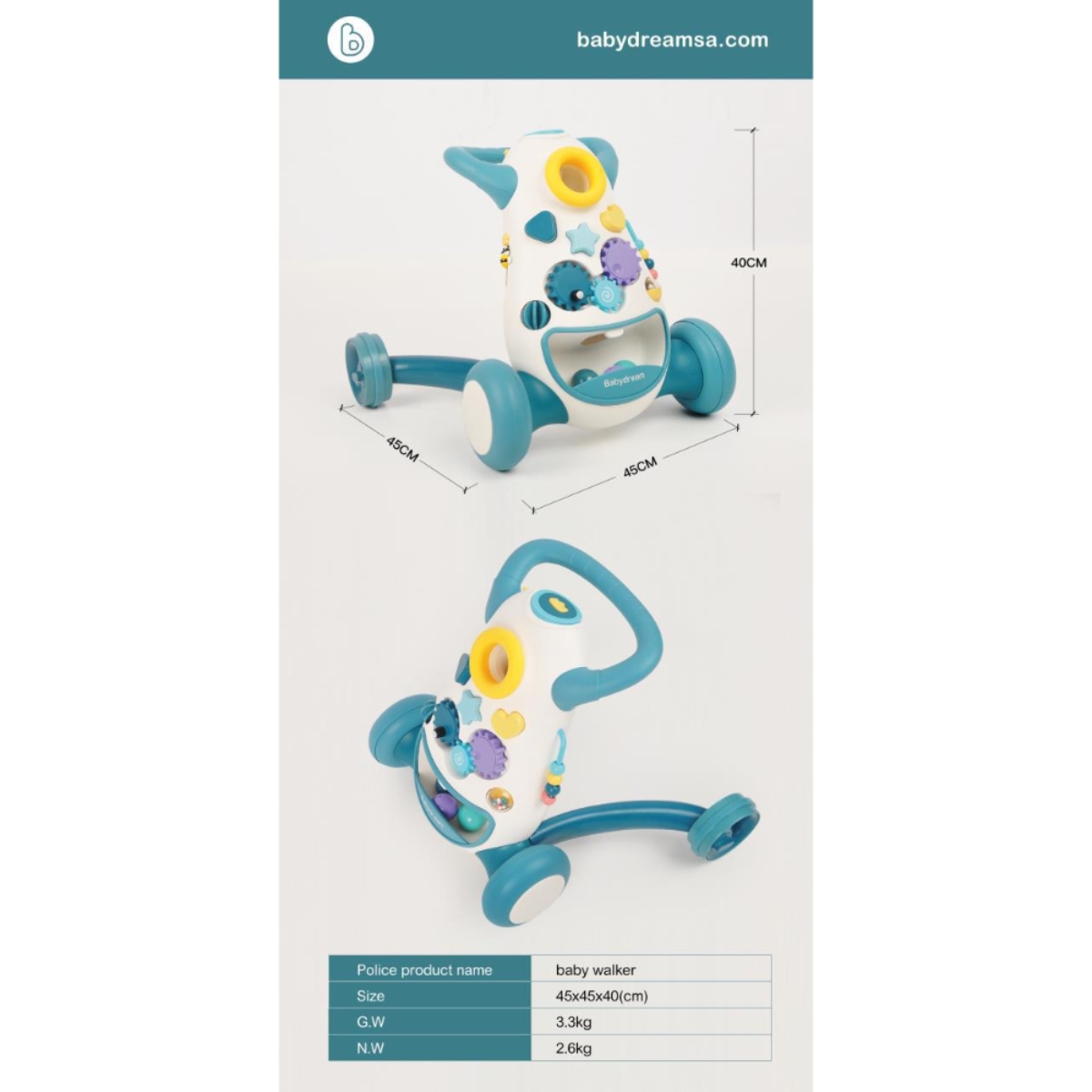 بيبي دريم مشاية أطفال 3 في 1 للأطفال من عمر 0 إلى 2 سنة