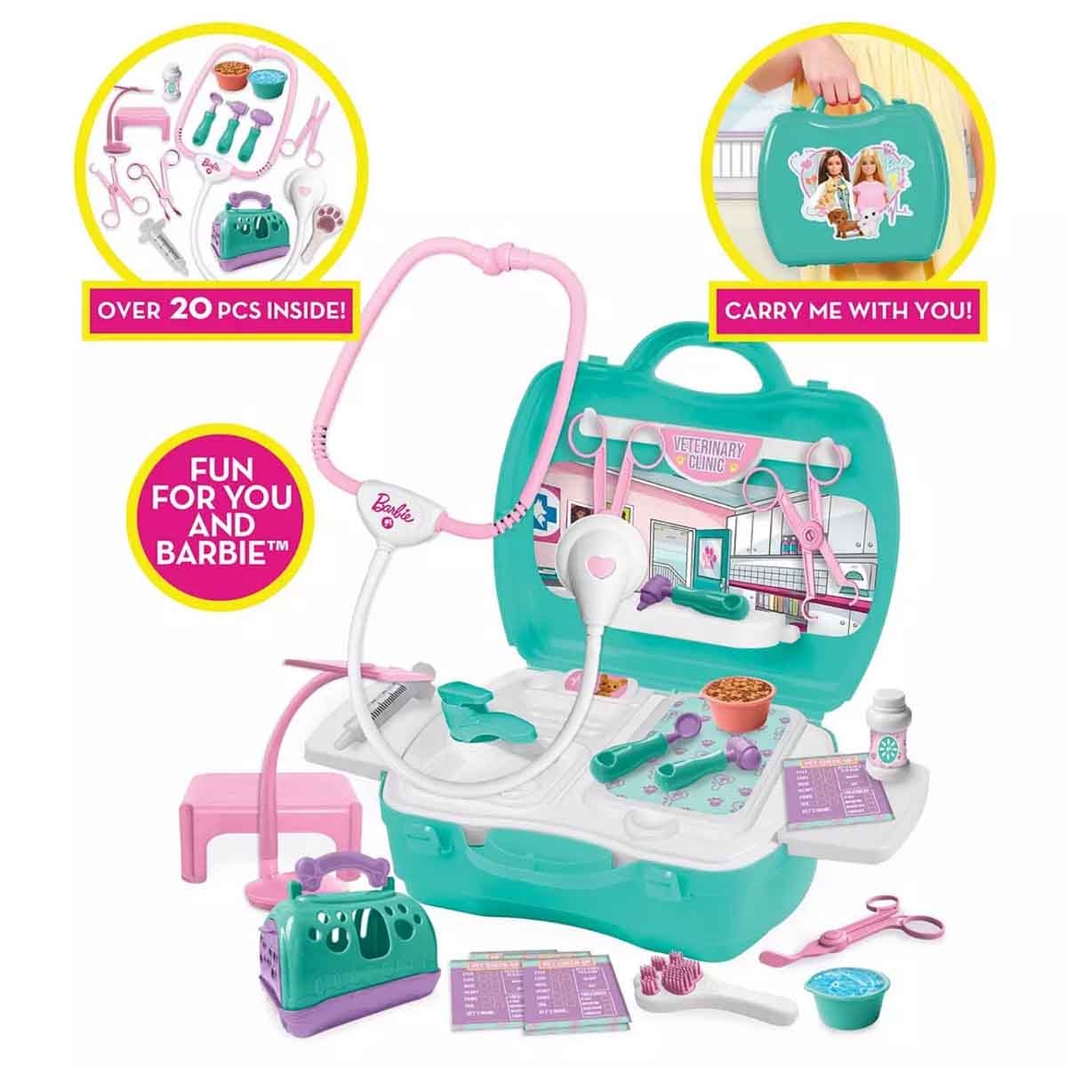 باربي مجموعة عيادة الحيوانات البيطرية السريعة مع الحيوانات الأليفة للبنات، 3-4 سنوات