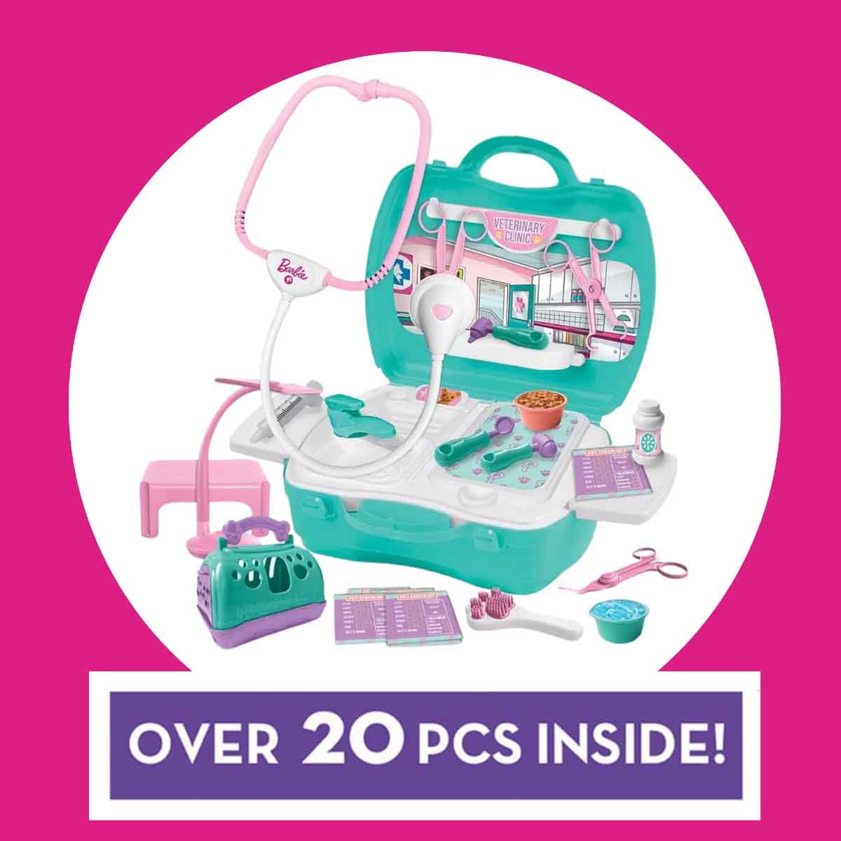 باربي مجموعة عيادة الحيوانات البيطرية السريعة مع الحيوانات الأليفة للبنات، 3-4 سنوات