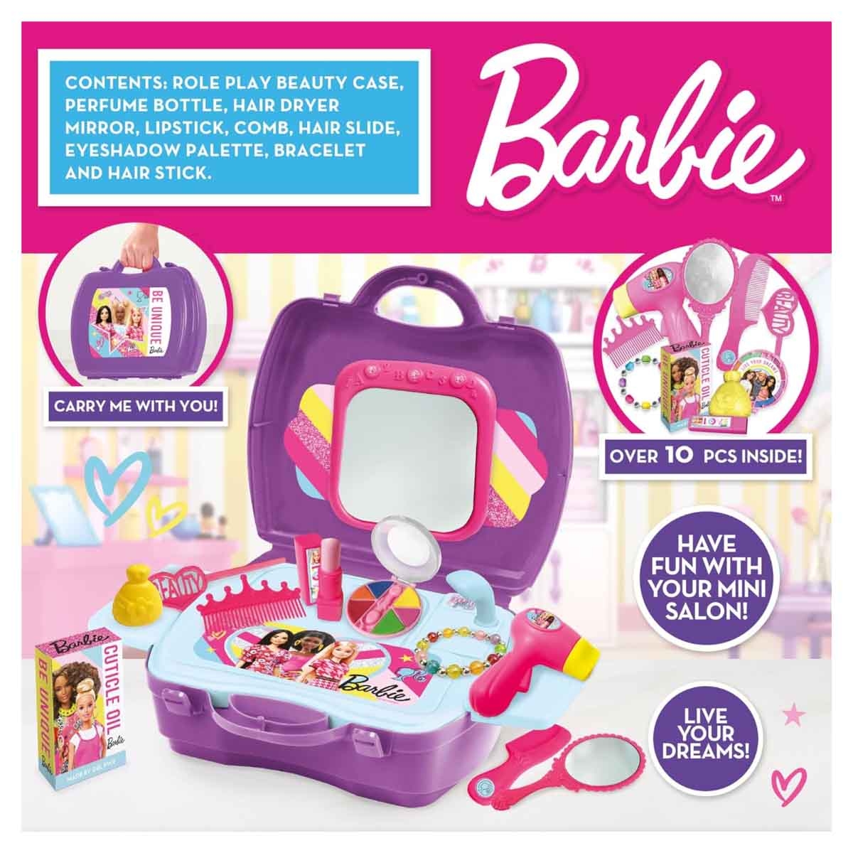 باربي مجموعة حقيبة سفر لتصفيف الشعر والجمال للبنات، 3-4 سنوات