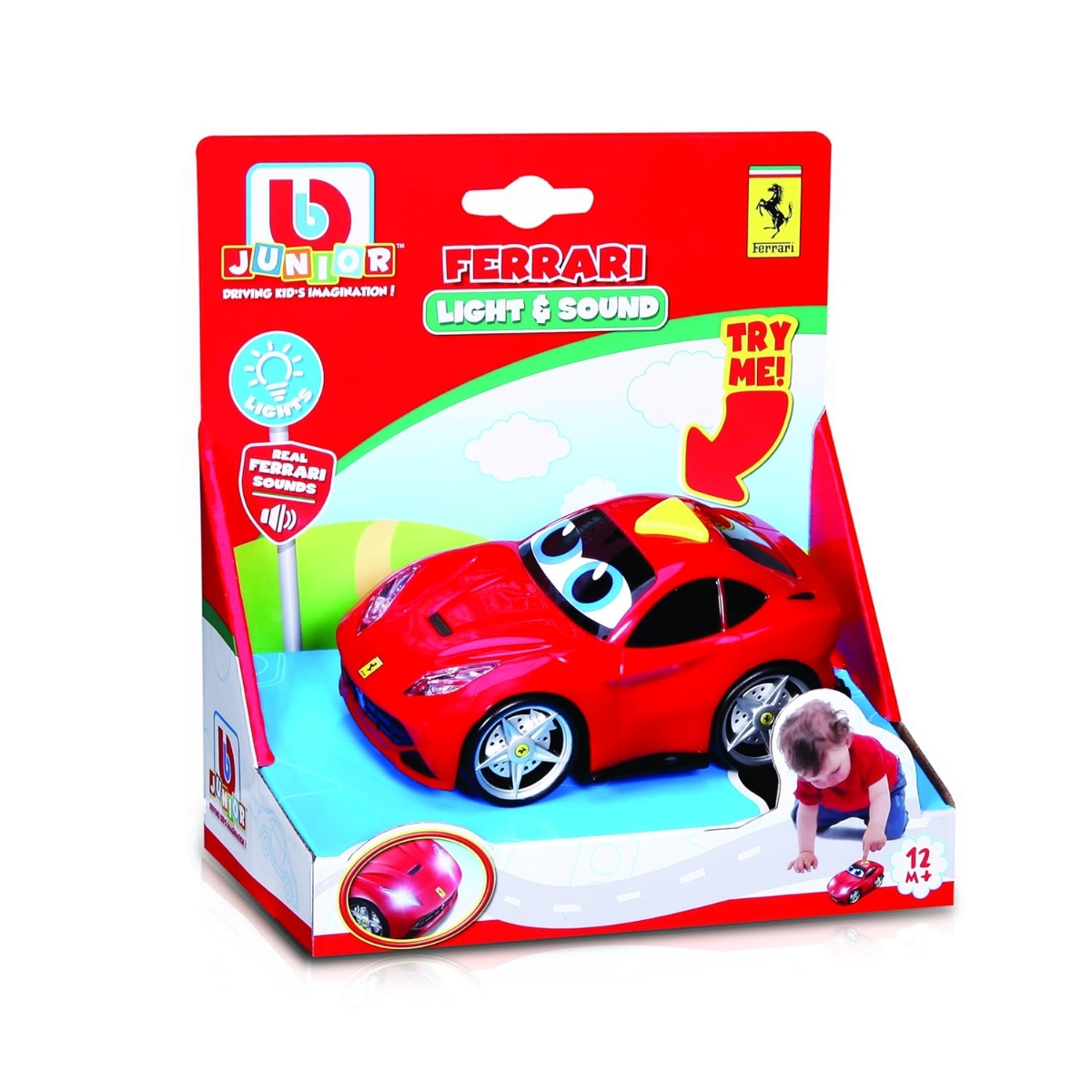 سيارة فيراري صغيرة مضيئة وصوتية بي بي جونيور للجنسين، 3-4 سنوات
