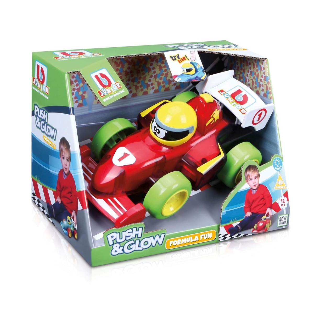 بي بي جونيور سيارة فورمولا ريد مضيئة مع حركة دفع للأطفال، 0-2 سنوات