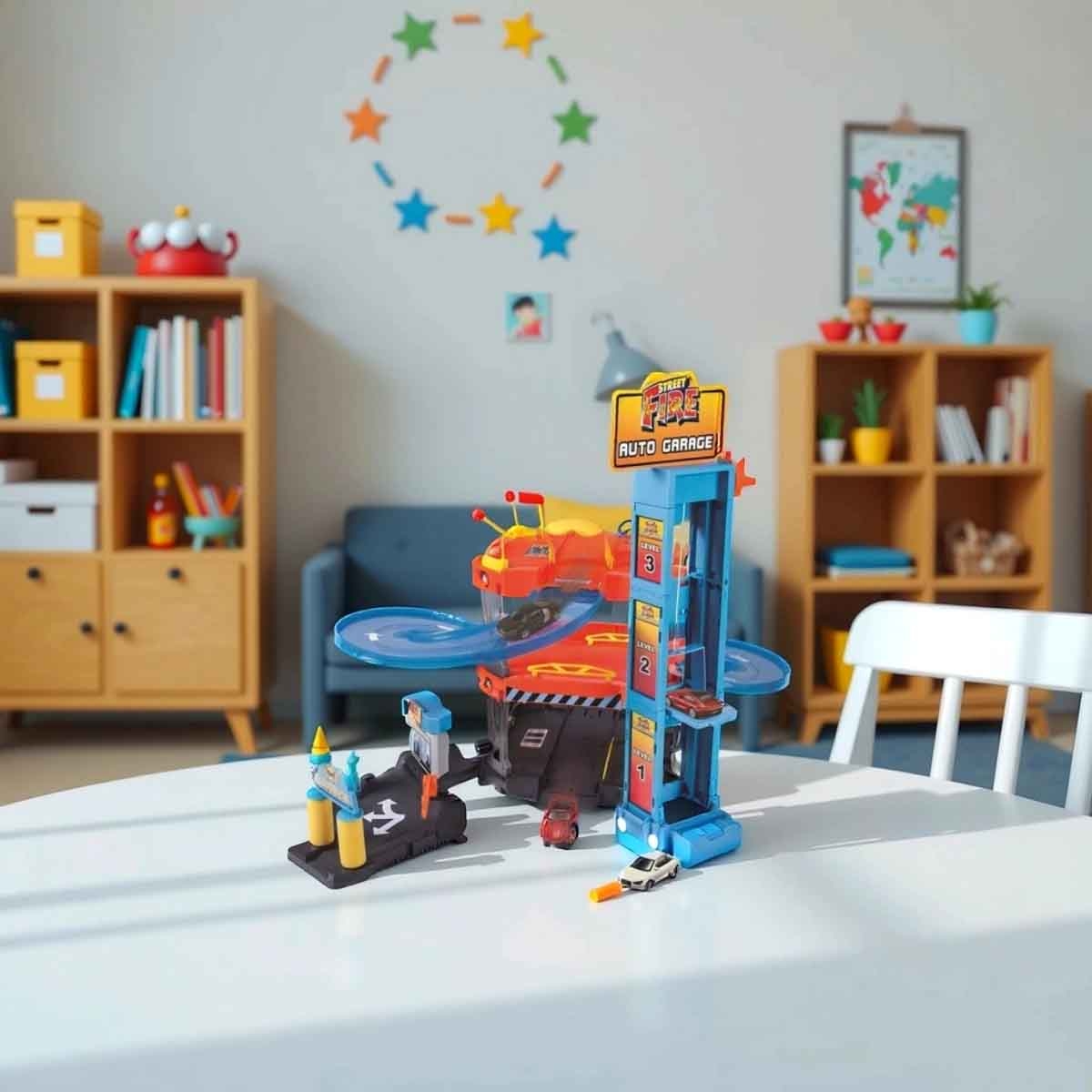 بوراغو مجموعة مرآب سيارات ستريت فاير مع مجموعة سيارات دايكاست من سلسلة السباق، للجنسين، 3-4 سنوات