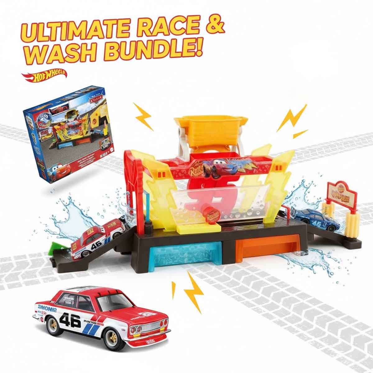 بوراغو مجموعة سيارة BRE داتسون 510 مع مغسلة سيارات ديزني بيكسار كارز كولور تشينجرز، للجنسين، 5-7 سنوات