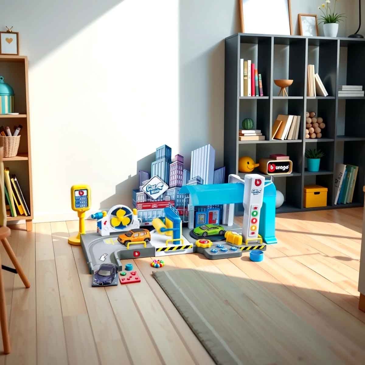 بوراغو مجموعة مغسلة سيارات ستريت فاير مع سيارة دايكاست متنوعة من ستريت فاير، للجنسين، 3-4 سنوات