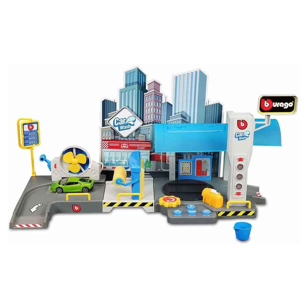 بوراغو مجموعة مغسلة سيارات ستريت فاير مع سيارة دايكاست متنوعة من ستريت فاير، للجنسين، 3-4 سنوات