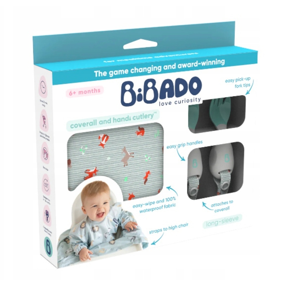 بيبادو مريلة شاملة مع أدوات مائدة هاندي قابلة للتثبيت للجنسين، 0-2 سنوات