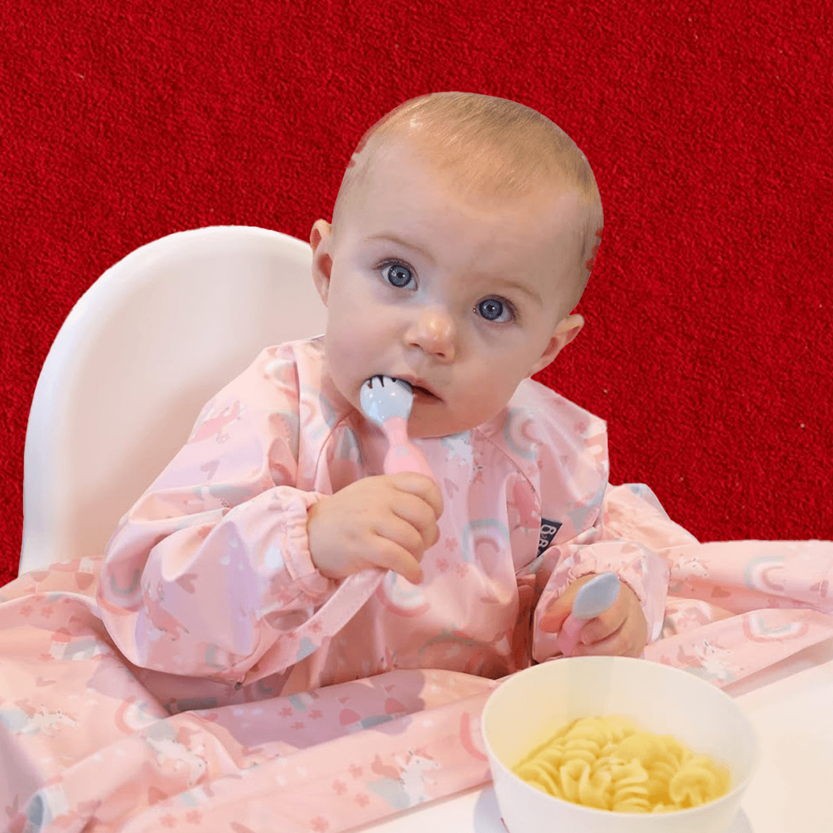 بيبادو مريلة شاملة مع مجموعة أدوات مائدة هاندي وردية للجنسين، 0-2 سنوات