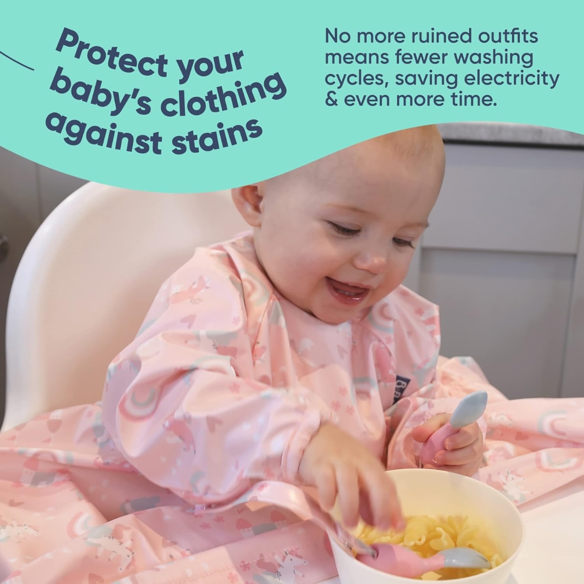 بيبادو مريلة شاملة مع مجموعة أدوات مائدة هاندي وردية للجنسين، 0-2 سنوات