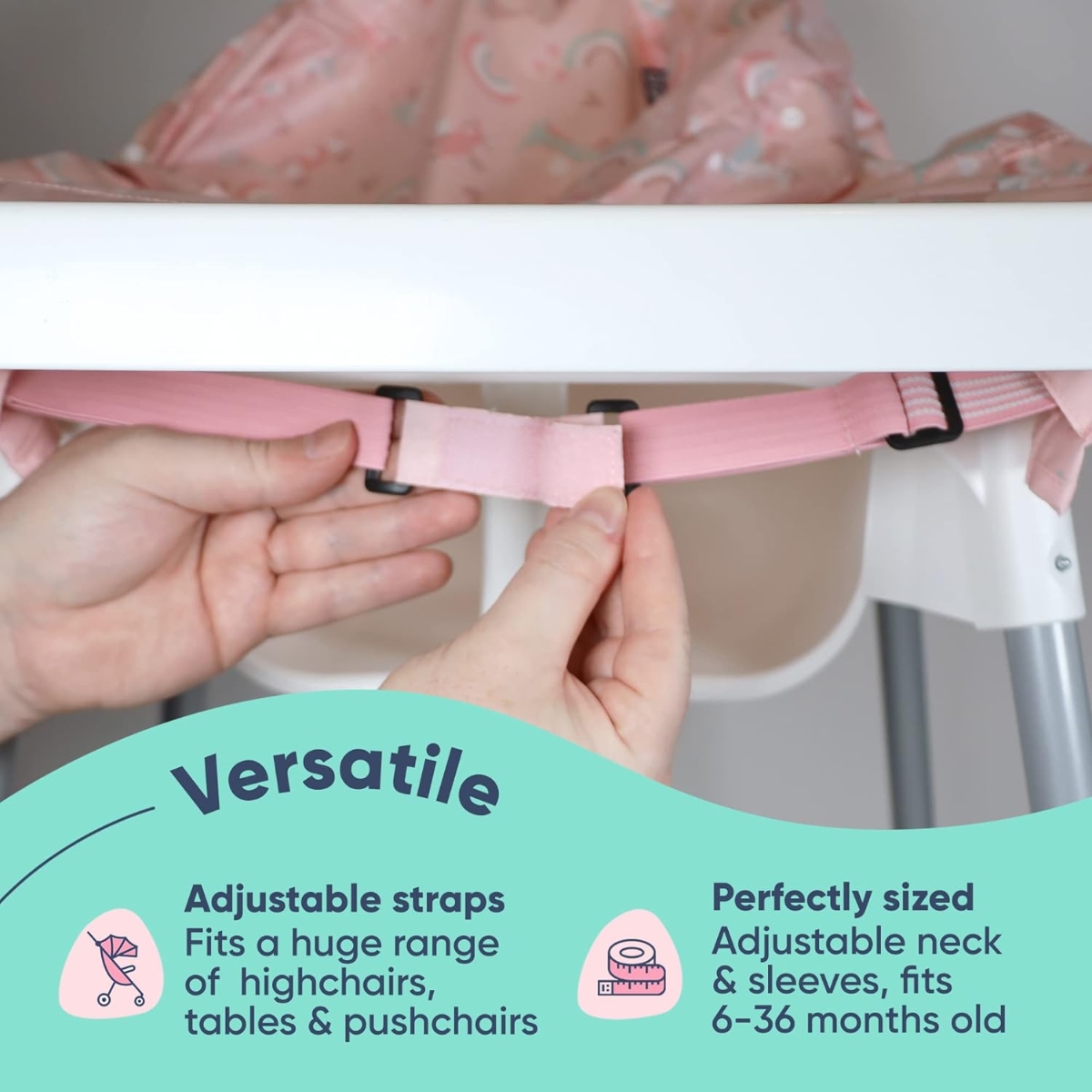 بيبادو مريلة شاملة مع مجموعة أدوات مائدة هاندي وردية للجنسين، 0-2 سنوات