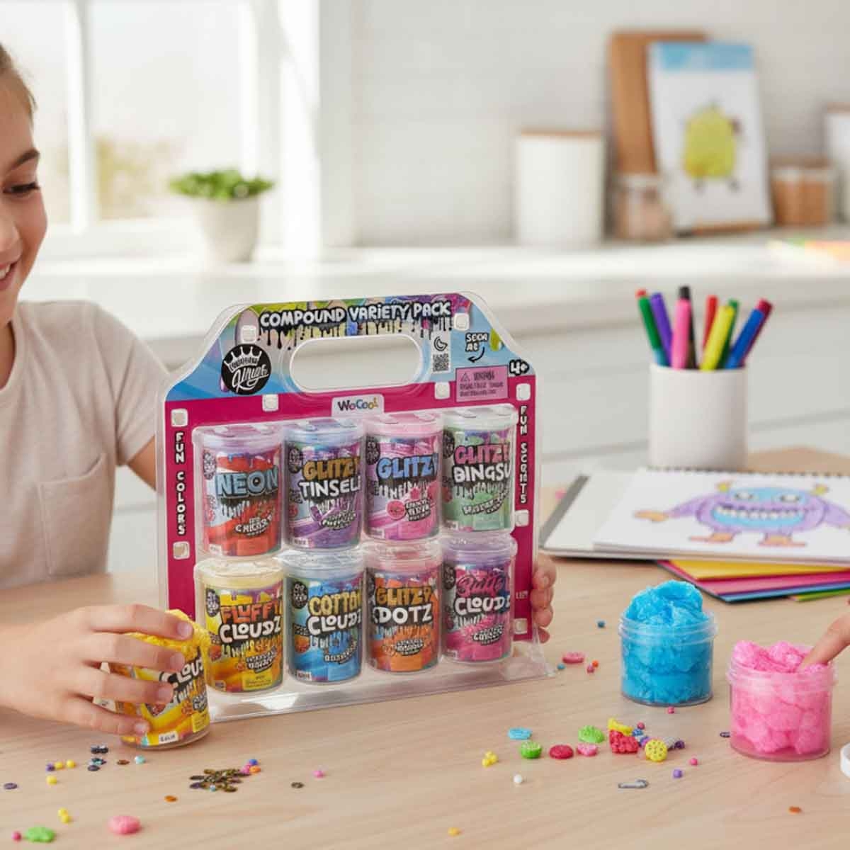 كومباوند كينغز مجموعة سلايم منوعة 8 عبوات للجنسين، عمر 5-7 سنوات