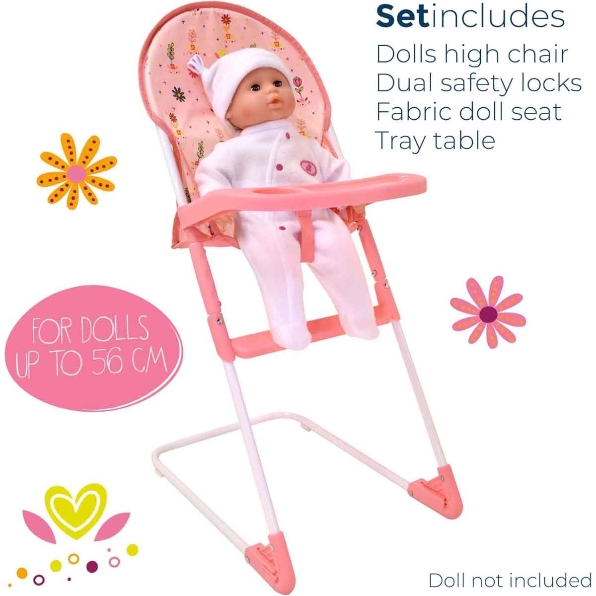 دولز ورلد كرسي طعام قابل للطي لدمى 22 إنش للبنات، 3-4 سنوات