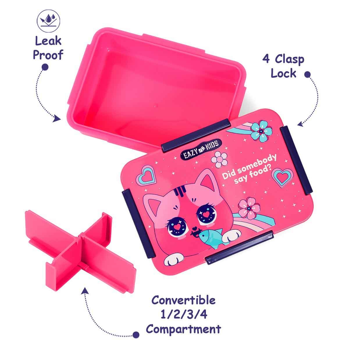 إيزي كيدز صندوق غداء بنتو قابل للتقسيم 1/2/3/4 أقسام بسعة 850 مل بتصميم قط